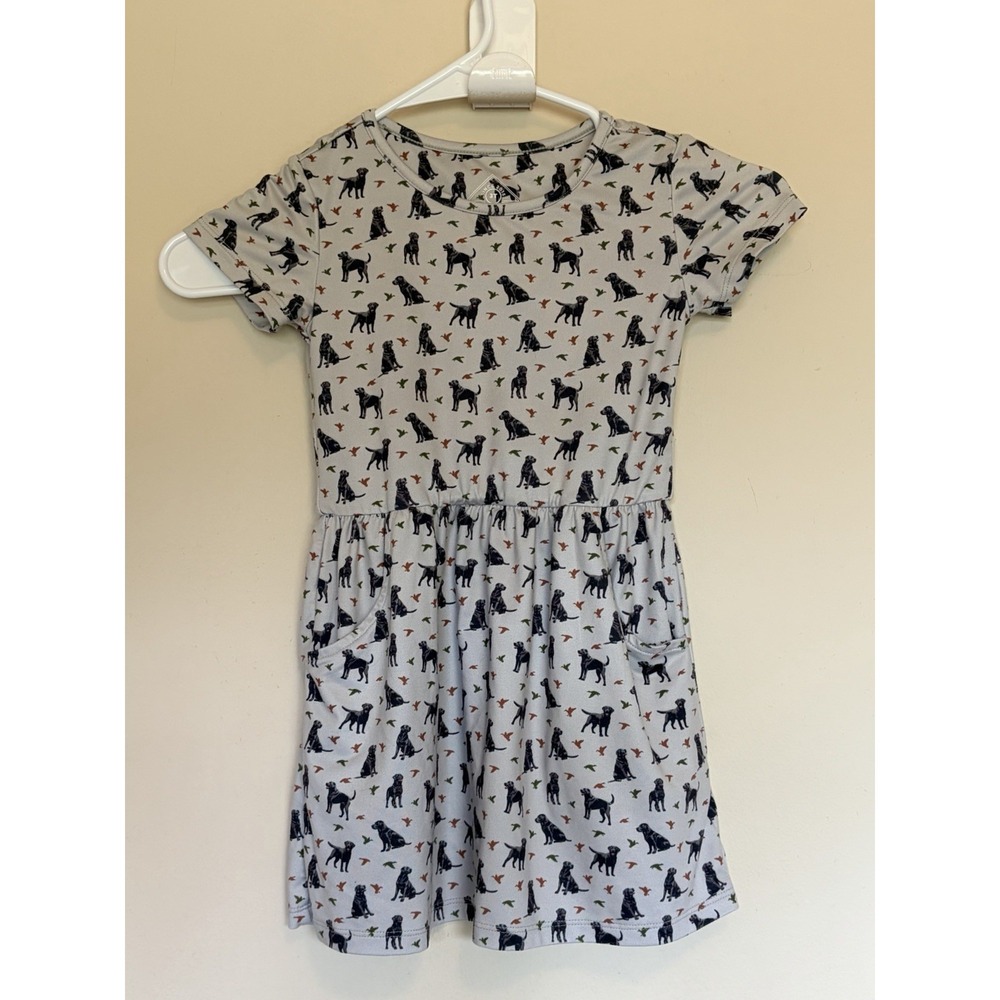 Burlebo Dogs & Ducks Black Lab Birds Allover Print Stretchy Dress Pockets 3T